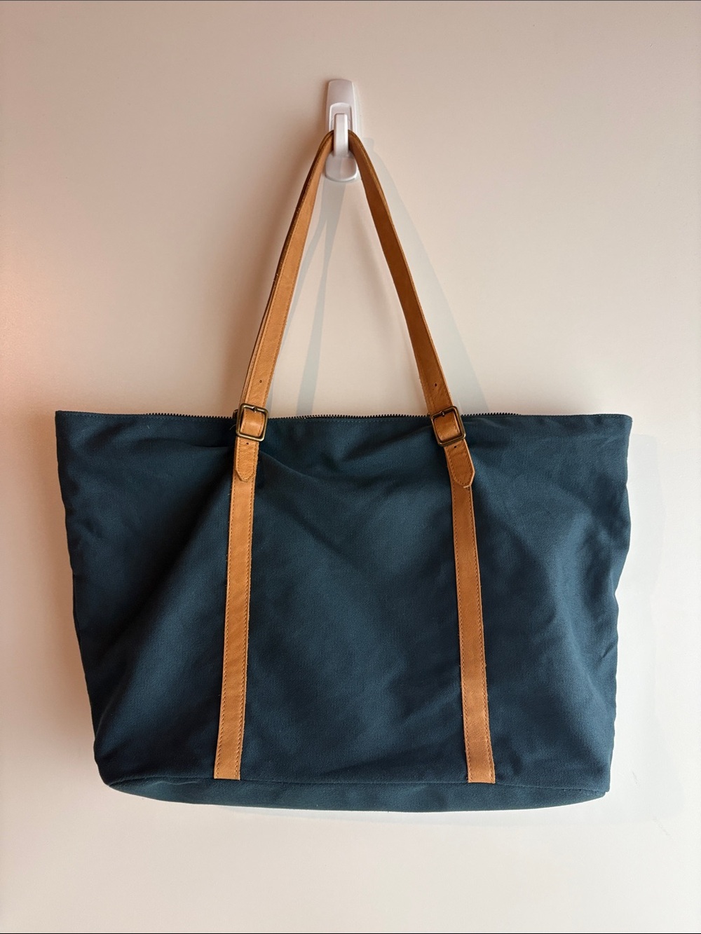 Hearth & Hand Magnolia Navy Canvas Leather Tote Bag